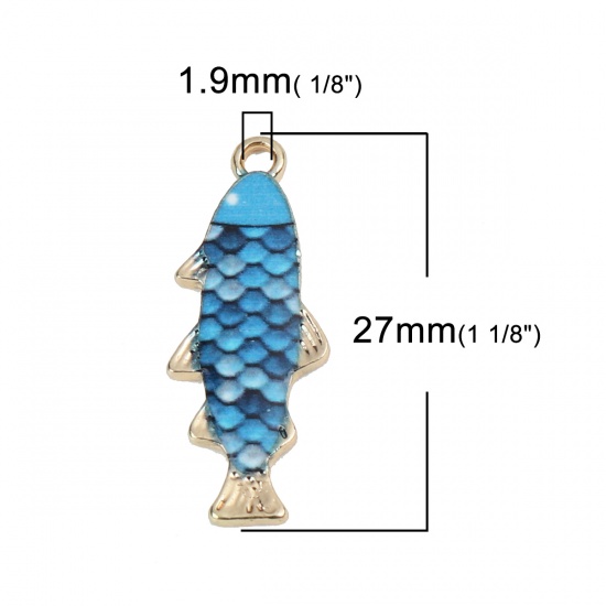 Immagine di Lega di Zinco Gioielli Oceanici Charms Pesce Oro Placcato Blu Smalto 27mm x 11mm , 10 Pz