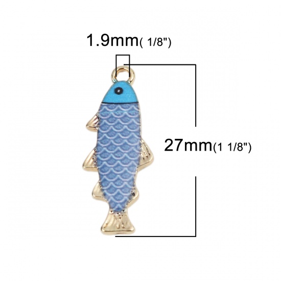 Immagine di Lega di Zinco Gioielli Oceanici Charms Pesce Oro Placcato Blu Viola Smalto 27mm x 11mm , 10 Pz