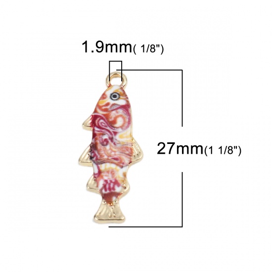 Immagine di Lega di Zinco Gioielli Oceanici Charms Pesce Oro Placcato Multicolore Smalto 27mm x 11mm , 10 Pz