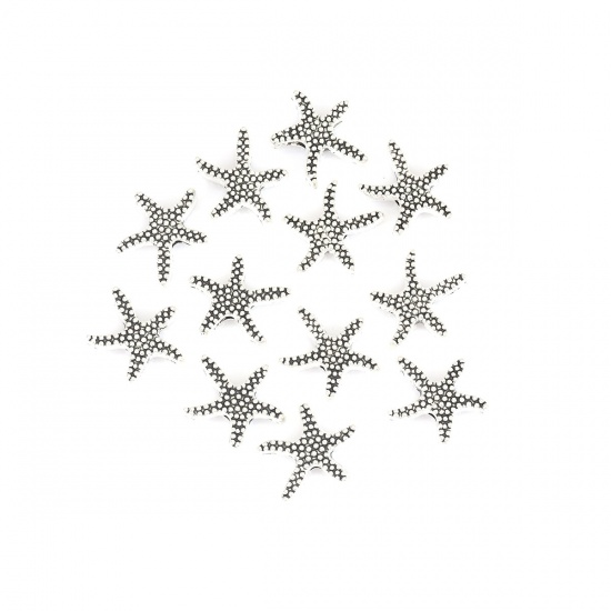 Picture of Zinc Based Alloy Beads Star Fish Antique Silver About 17mm x 16mm, Hole: Approx 2.1mm, 20 PCs