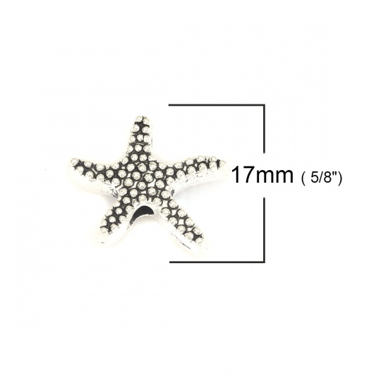 Picture of Zinc Based Alloy Beads Star Fish Antique Silver About 17mm x 16mm, Hole: Approx 2.1mm, 20 PCs
