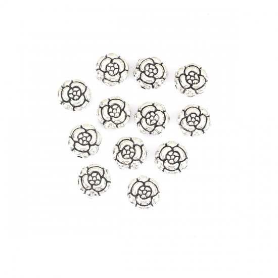 Picture of Zinc Based Alloy Beads Rose Flower Antique Silver About 11mm x 11mm, Hole: Approx 1.5mm, 25 PCs