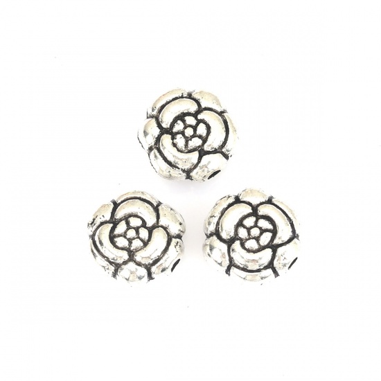 Picture of Zinc Based Alloy Beads Rose Flower Antique Silver About 11mm x 11mm, Hole: Approx 1.5mm, 25 PCs