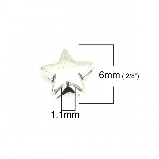 Picture of Zinc Based Alloy Beads Star Antique Silver About 6mm x 6mm, Hole: Approx 1.1mm, 100 PCs