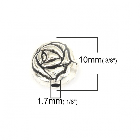 Picture of Zinc Based Alloy Beads Rose Flower Antique Silver About 10mm x 10mm, Hole: Approx 1.7mm, 20 PCs