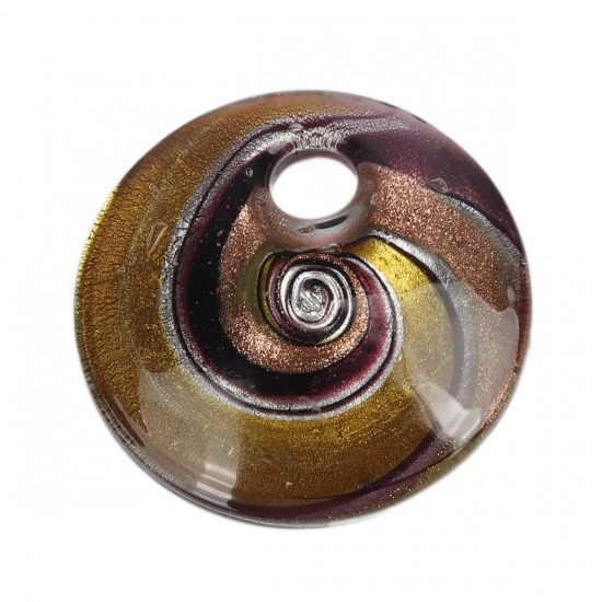 Immagine di Lampwork Vetro Charms Tondo Giallo Spirale Disegno Brillio 5cm, 2 Pz