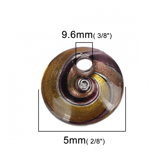 Immagine di Lampwork Vetro Charms Tondo Giallo Spirale Disegno Brillio 5cm, 2 Pz