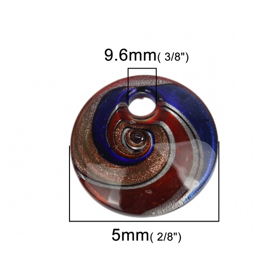 Immagine di Lampwork Vetro Charms Tondo Blu Scuro Spirale Disegno Brillio 5cm, 2 Pz