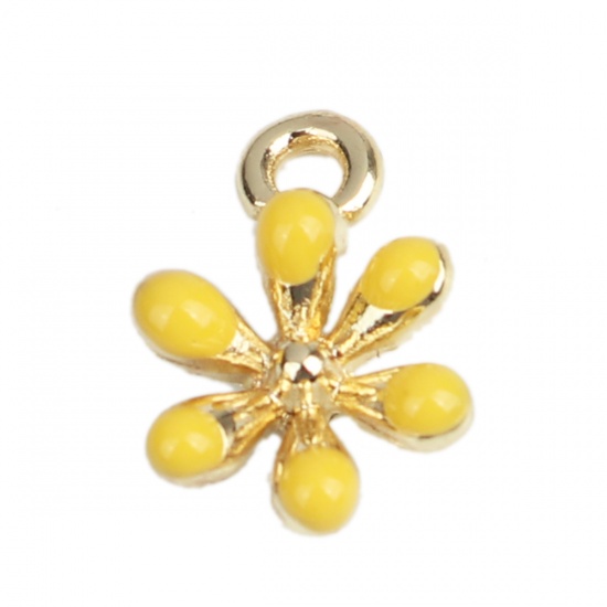 Picture of Zinc Based Alloy Charms Flower Gold Plated Yellow Enamel 13mm x 9mm, 10 PCs