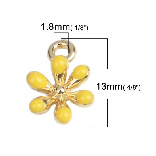 Image de Breloques en Alliage de Zinc Fleur Doré Jaune Émail 13mm x 9mm, 10 Pcs