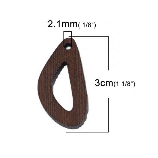 Picture of Natural Wood Pendants Brown Ear Hollow 3cm x 1.6cm, 10 PCs