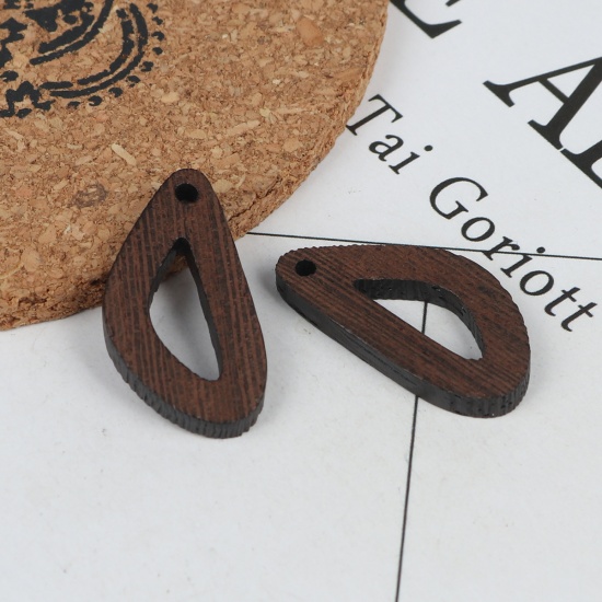 Picture of Natural Wood Pendants Brown Ear Hollow 3cm x 1.6cm, 10 PCs