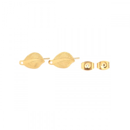Image de Boucles d'Oreilles Puces en 304 Acier Inoxydable Feuille Doré avec Boucle 14mm x 8mm, Epaisseur de Fil: (21 gauge), 6 Pcs