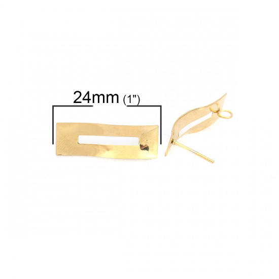 Picture of 304 Stainless Steel Ear Post Stud Earrings Rectangle Gold Plated W/ Loop 24mm x 8mm, Post/ Wire Size: (21 gauge), 6 PCs