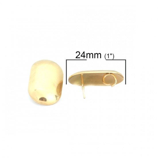 Picture of 304 Stainless Steel Ear Post Stud Earrings Oval Gold Plated W/ Loop 24mm x 14mm, Post/ Wire Size: (21 gauge), 6 PCs