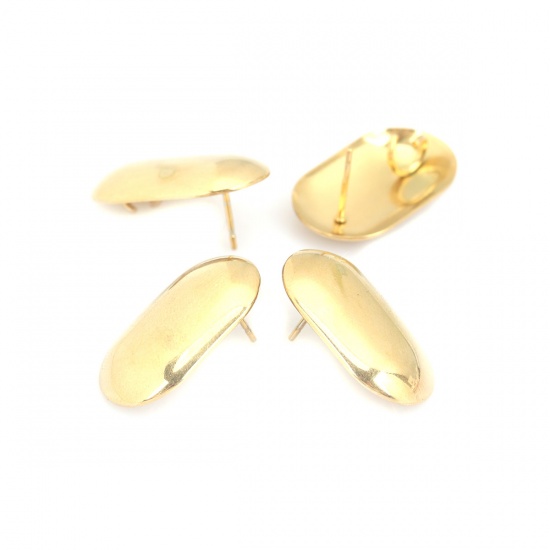 Picture of 304 Stainless Steel Ear Post Stud Earrings Oval Gold Plated W/ Loop 24mm x 14mm, Post/ Wire Size: (21 gauge), 6 PCs