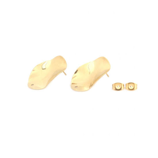 Picture of 304 Stainless Steel Ear Post Stud Earrings Oval Gold Plated W/ Loop 25mm x 15mm, Post/ Wire Size: (21 gauge), 6 PCs