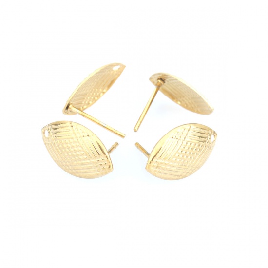 Picture of 304 Stainless Steel Ear Post Stud Earrings Marquise Gold Plated W/ Loop 15mm x 9mm, Post/ Wire Size: (21 gauge), 6 PCs