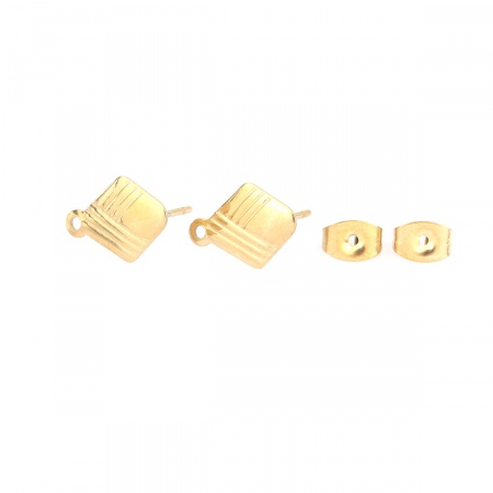 Image de Boucles d'Oreilles Puces en 304 Acier Inoxydable Losange Doré Rayées avec Boucle 13mm x 9mm, Epaisseur de Fil: (21 gauge), 6 Pcs