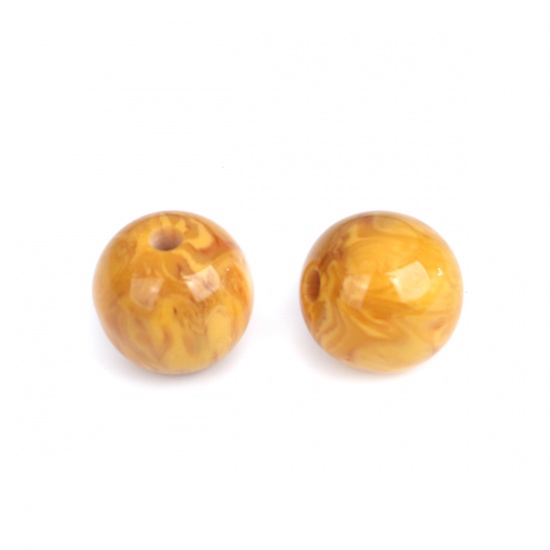 Picture of Resin Spacer Beads Round Dark Yellow About 12mm Dia, Hole: Approx 2.9mm, 50 PCs