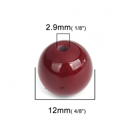Picture of Resin Spacer Beads Round Wine Red About 12mm Dia, Hole: Approx 2.9mm, 50 PCs