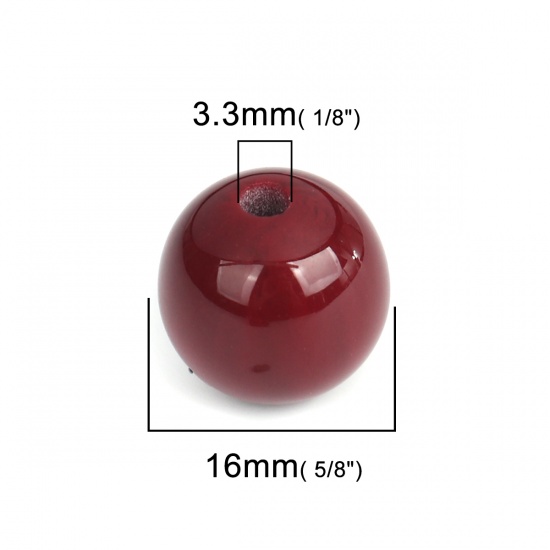 Picture of Resin Spacer Beads Round Wine Red About 16mm Dia, Hole: Approx 3.3mm, 20 PCs