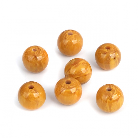 Picture of Resin Spacer Beads Round Dark Yellow About 16mm Dia, Hole: Approx 3.3mm, 20 PCs