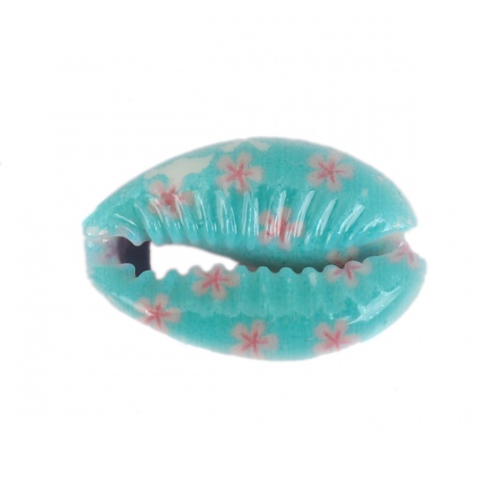Image de Perles en Coquille Escargot de Mer Rose & Bleu Clair Fleurs 25mm x 17mm-18mm x 14mm, 10 Pcs