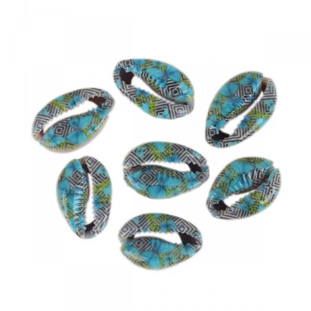 Natural Shell Loose Beads Conch/ Sea Snail Multicolor Butterfly Pattern About 25mm x 17mm-18mm x 14mm, 10 PCs