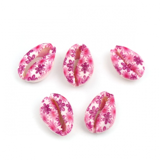 Image de Perles en Coquille Escargot de Mer Fuchsia Fleurs 25mm x 17mm-18mm x 14mm, 10 Pcs