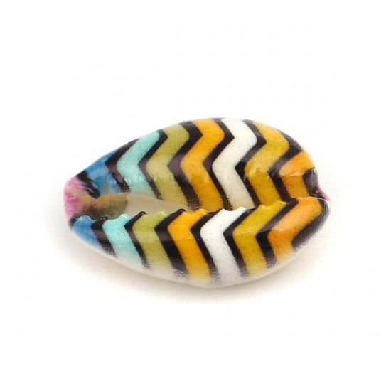 Image de Perles en Coquille Escargot de Mer Multicolore Rayées 25mm x 17mm-18mm x 14mm, 10 Pcs