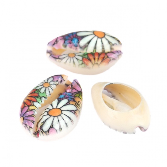 Image de Perles en Coquille Escargot de Mer Multicolore Fleurs 20mm x 13mm-16mm x 12mm, 10 Pcs