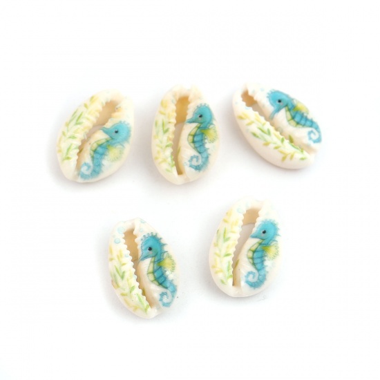 Image de Perles en Coquille Escargot de Mer Multicolore Cheval de Mer 20mm x 13mm-16mm x 12mm, 10 Pcs