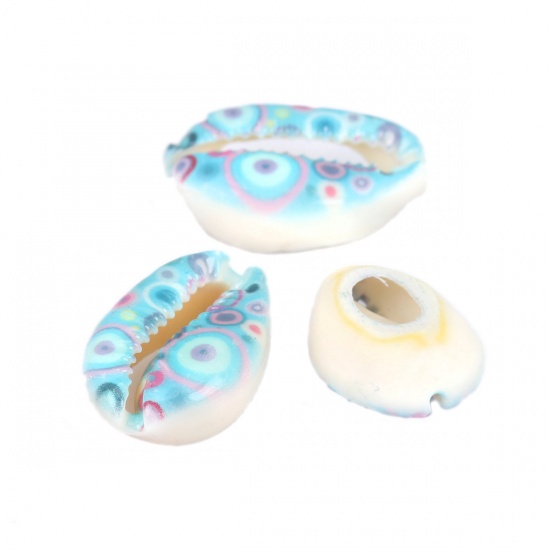Image de Perles en Coquille Escargot de Mer Multicolore Cercles 25mm x 17mm-18mm x 14mm, 10 Pcs