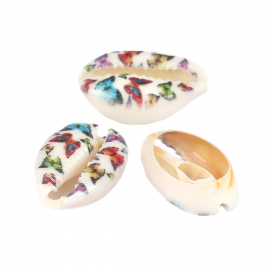 Image de Perles en Coquille Escargot de Mer Multicolore Papillons 25mm x 17mm-18mm x 14mm, 10 Pcs