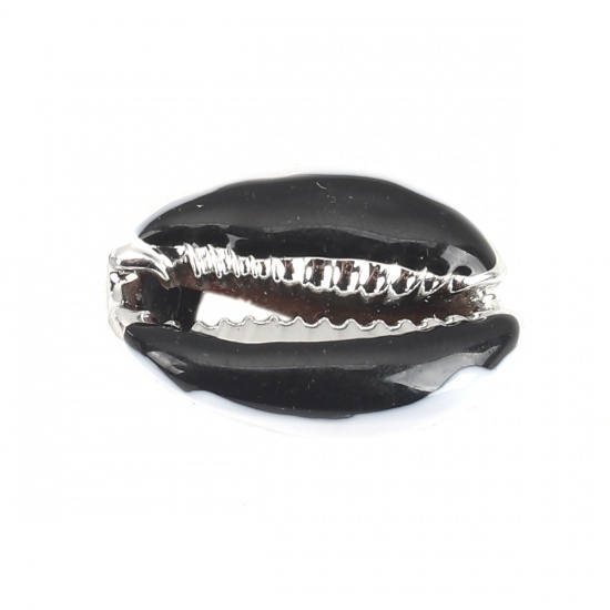 Image de Perles en Coquille Escargot de Mer Noir & Blanc Argent 24mm x 16mm-17mm x 13mm, 5 Pcs
