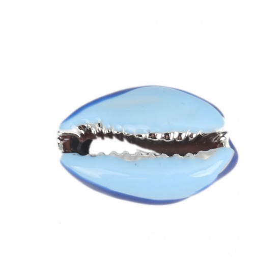 Image de Perles en Coquille Escargot de Mer Bleu Saphir & Bleu Clair Argent 24mm x 16mm-17mm x 13mm, 5 Pcs