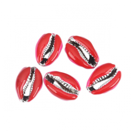 Picture of Natural Shell Loose Beads Conch/ Sea Snail Silver Red & Plum red About 24mm x 16mm-17mm x 13mm, 5 PCs