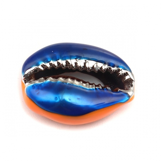 Image de Perles en Coquille Escargot de Mer Orange & Bleu Foncé Or 24mm x 16mm-17mm x 13mm, 5 Pcs