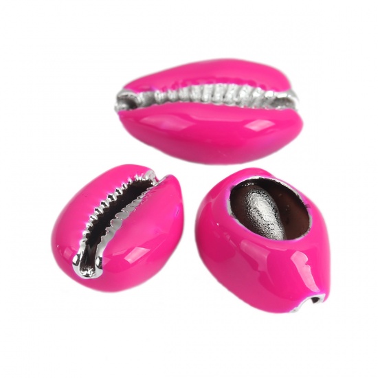 Image de Perles en Coquille Escargot de Mer Fuchsia Argent 24mm x 16mm-17mm x 13mm, 5 Pcs