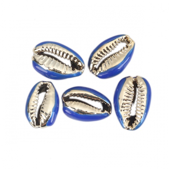 Immagine di Conchiglia Sciolto Perline Conchiglia Blu Marino Oro 24mm x 16mm-17mm x 13mm, 5 Pz