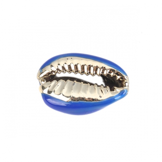 Immagine di Conchiglia Sciolto Perline Conchiglia Blu Marino Oro 24mm x 16mm-17mm x 13mm, 5 Pz