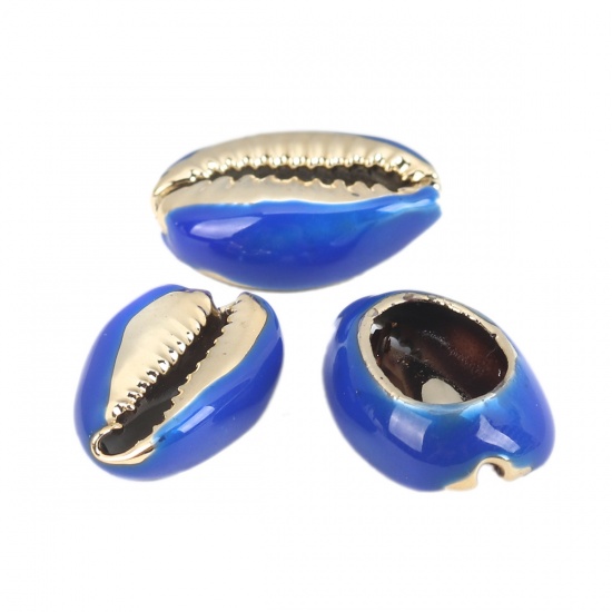 Immagine di Conchiglia Sciolto Perline Conchiglia Blu Marino Oro 24mm x 16mm-17mm x 13mm, 5 Pz