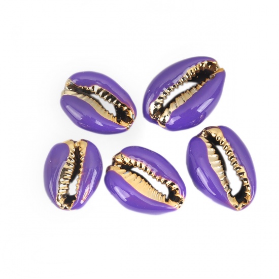 Image de Perles en Coquille Escargot de Mer Violet Or 24mm x 16mm-17mm x 13mm, 5 Pcs