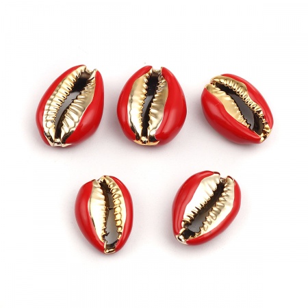 Natural Shell Loose Beads Conch/ Sea Snail Golden Red About 24mm x 16mm-17mm x 13mm, 5 PCs