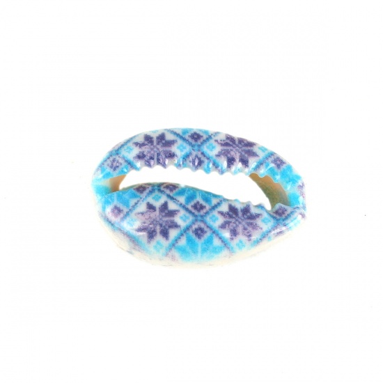 Image de Perles en Coquille Escargot de Mer Bleu Fleurs 25mm x 17mm-18mm x 14mm, 10 Pcs