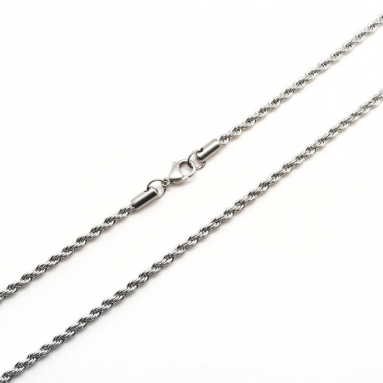 Picture of 304 Stainless Steel Braided Rope Chain Necklace Silver Tone With Lobster Claw Clasp 80cm(31 4/8") long, 1 Piece