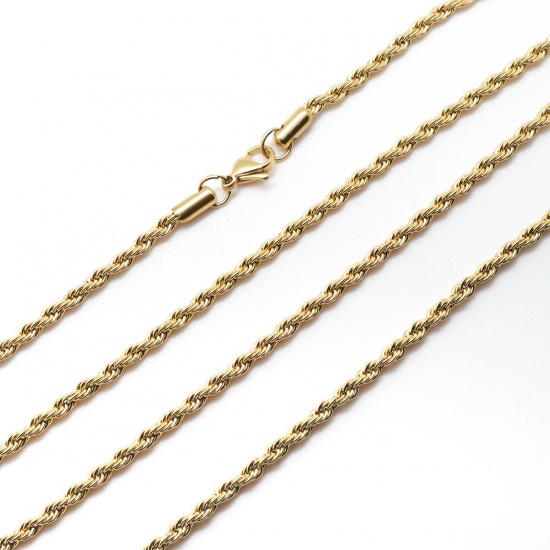 Picture of 304 Stainless Steel Braided Rope Chain Necklace Gold Plated With Lobster Claw Clasp 80cm(31 4/8") long, 1 Piece