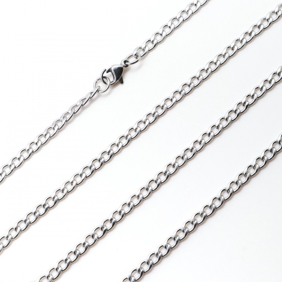 Picture of 304 Stainless Steel Link Curb Chain Necklace Oval Silver Tone With Lobster Claw Clasp 80cm(31 4/8") long, 1 Piece