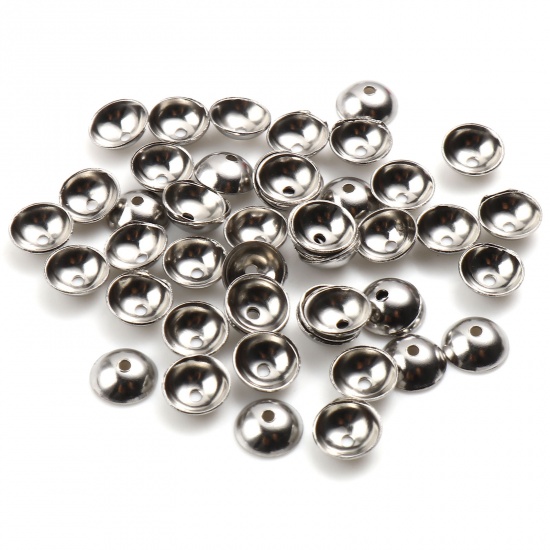 Picture of 304 Stainless Steel Beads Caps Round Silver Tone (Fits 8mm Beads) 5mm Dia., 50 PCs